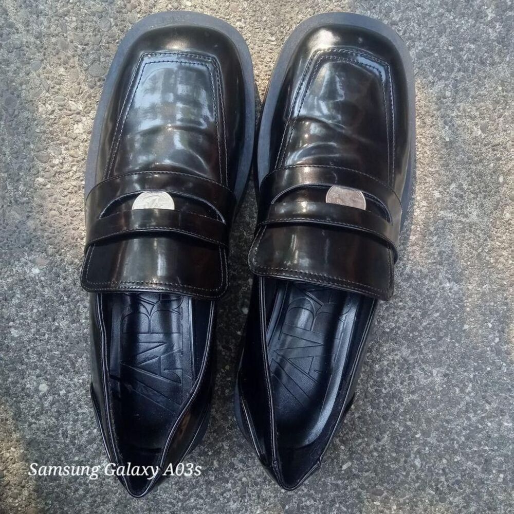 Square Toed‎ Black Leather Zara Penny Lofers 41